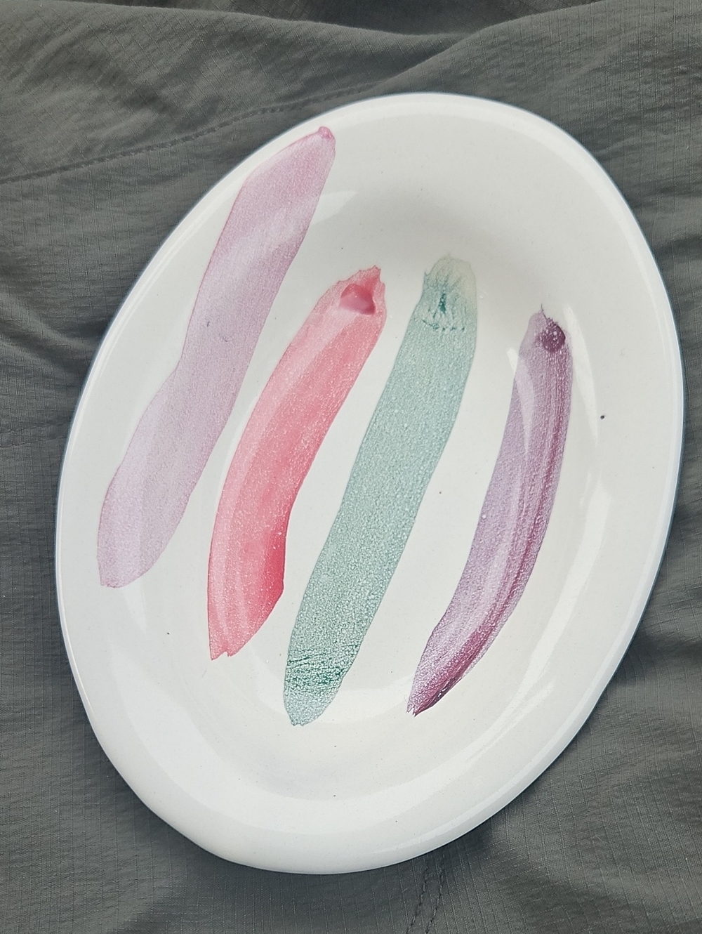 Vintage MKC, Made in 1991 Hand-Painted Ceramic Oval Dish, One of A Kind